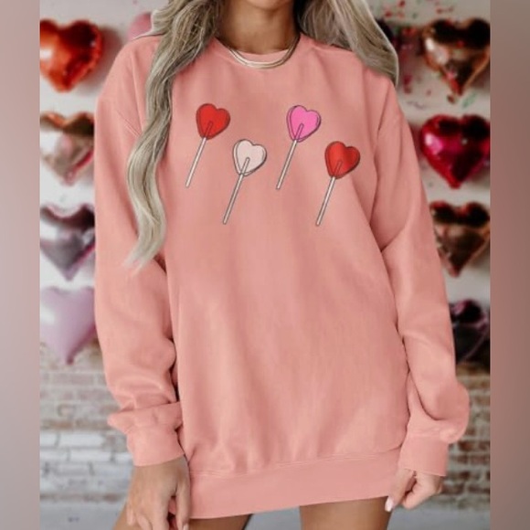 Kekemi Pink Valentines Day Lollipop Crew Neck Sweatshirt Size XL Pink - Picture 3 of 11